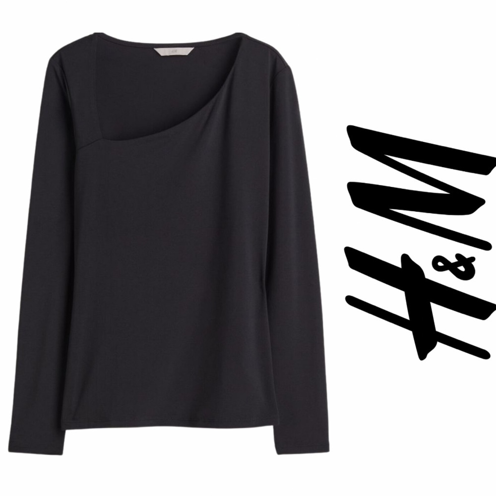 ✨NWOT✨ H&M Long-sleeved Asymmetric Neckline Jersey Top Size L